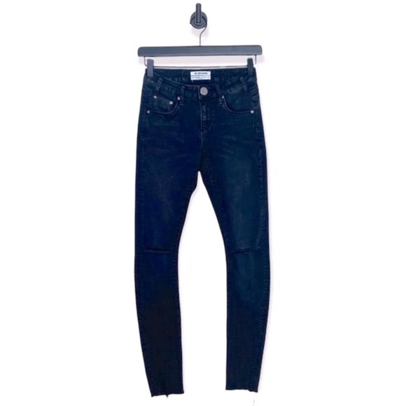 One Teaspoon Freebird Skinny Jeans Womens size 26 Black Split Knee Frayed - Picture 4 of 11